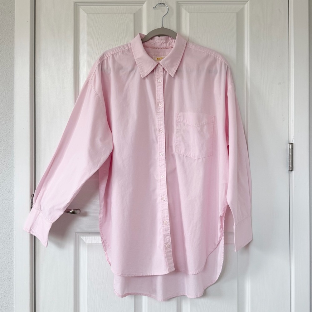 Anthropologie Maeve Bennett Oversized Button Down Shirt in Light Pink - Picture 3 of 8
